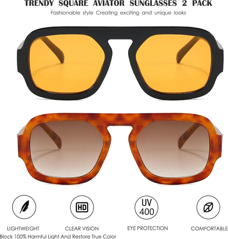 MUNSADE Trendy Square Aviator Sunglasses for Women Flat Top Designer Stylish Frame Sun Glasses Vintage Shades - Image 2